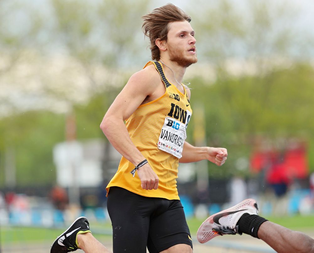 Iowa's Tysen VanDraska runs the men’s 800 meter event on the third day of the Big Ten Outdoor Track and Field Championships at Francis X. Cretzmeyer Track in Iowa City on Sunday, May. 12, 2019. (Stephen Mally/hawkeyesports.com)