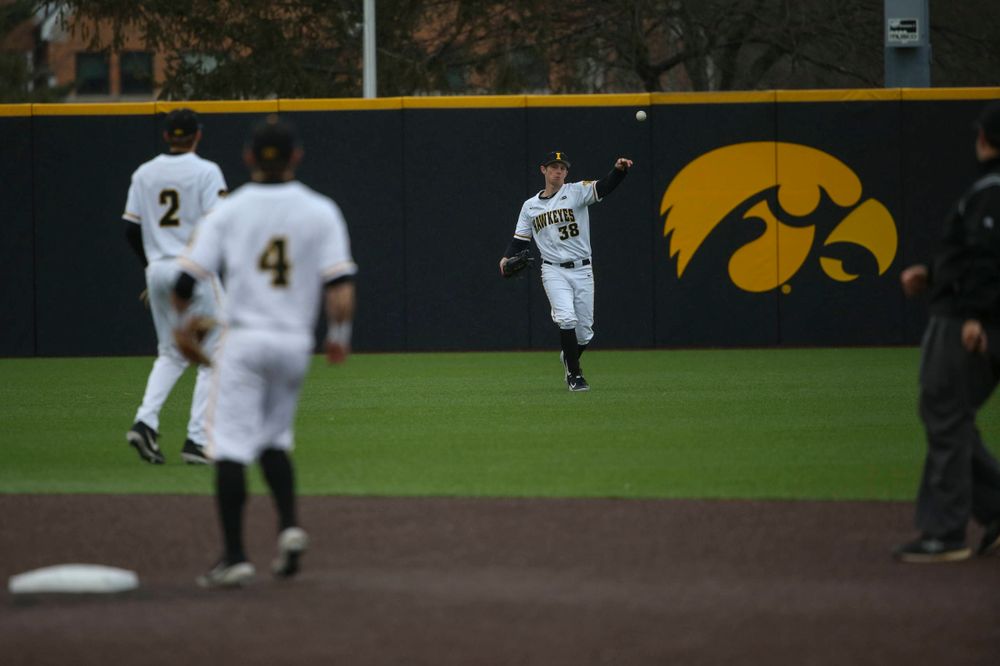 Iowa pitcher Trenton Wallace (38) at game 1 vs Illinois on Friday, March 29, 2019 at Duane Banks Field. (Lily Smith/hawkeyesports.com)