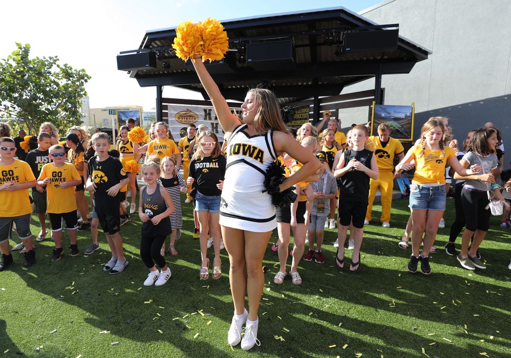 The Iowa Cheerleaders during the Hawkeye Huddle Monday, December 31, 2018 at Sparkman Wharf in Tampa, FL. (Brian Ray/hawkeyesports.com)