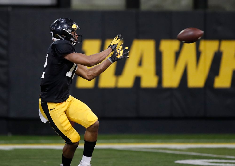 Iowa Hawkeyes wide receiver Brandon Smith (12) during spring practice No. 13 Wednesday, April 18, 2018 at the Hansen Football Performance Center. (Brian Ray/hawkeyesports.com)
