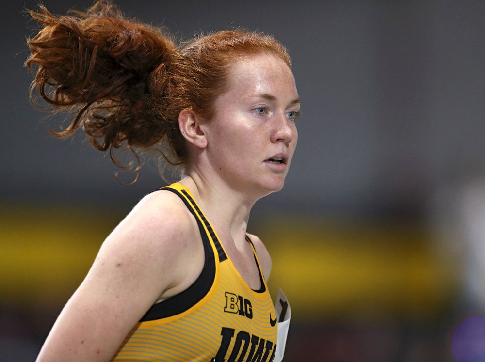 Iowa’s Marcie Weber runs the women’s 1 mile run event at the Black and Gold Invite at the Recreation Building in Iowa City on Saturday, February 1, 2020. (Stephen Mally/hawkeyesports.com)