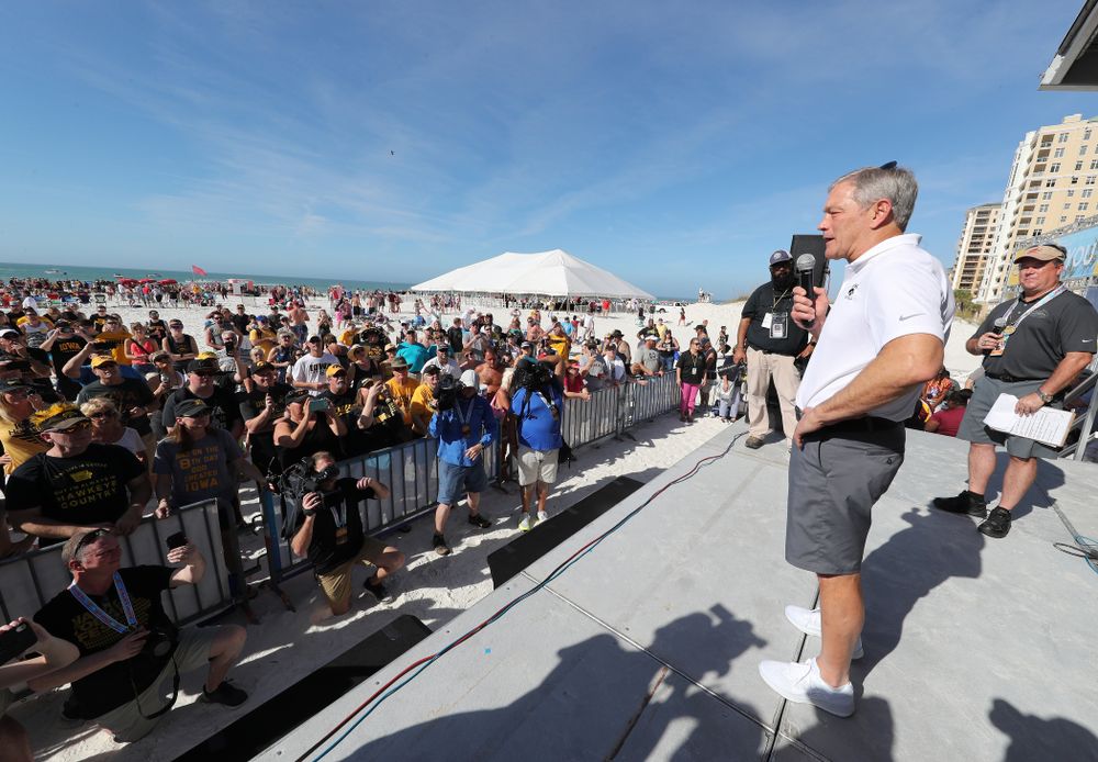 Iowa Hawkeyes head coach Kirk Ferentz during the Outback Bowl Beach Day Sunday, December 30, 2018 at Clearwater Beach. (Brian Ray/hawkeyesports.com)