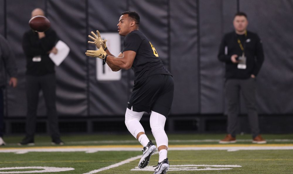 Iowa Hawkeyes tight end Noah Fant (87) during the teamÕs annual Pro Day Monday, March 25, 2019 at the Hansen Football Performance Center. (Brian Ray/hawkeyesports.com)