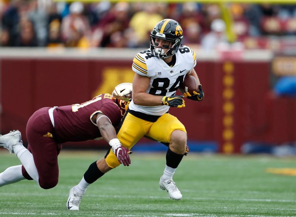 Iowa Hawkeyes wide receiver Nick Easley (84) against the Minnesota Golden Gophers Saturday, October 6, 2018 at TCF Bank Stadium. (Brian Ray/hawkeyesports.com)