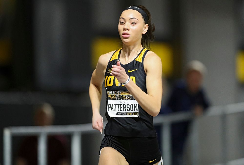 Iowa’s Davicia Patterson runs the women’s 600 meter run premier event during the Larry Wieczorek Invitational at the Recreation Building in Iowa City on Friday, January 17, 2020. (Stephen Mally/hawkeyesports.com)