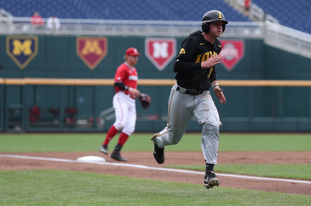 Iowa Hawkeyes infielder Brendan Sher (2) against the Nebraska Cornhuskers in the first round of the Big Ten Baseball Tournament Friday, May 24, 2019 at TD Ameritrade Park in Omaha, Neb. (Brian Ray/hawkeyesports.com)