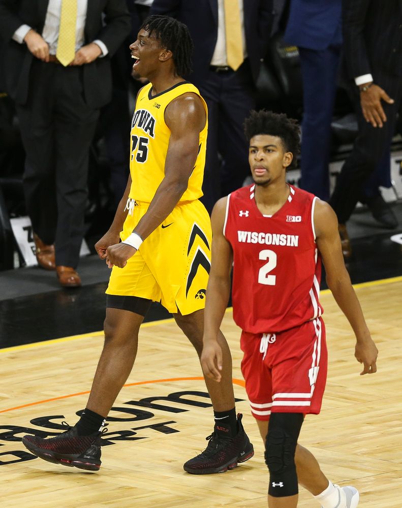 Iowa Hawkeyes forward Tyler Cook (25) reacts after a defensive stop against Wisconsin on November 30, 2018 at Carver-Hawkeye Arena. (Tork Mason/hawkeyesports.com)
