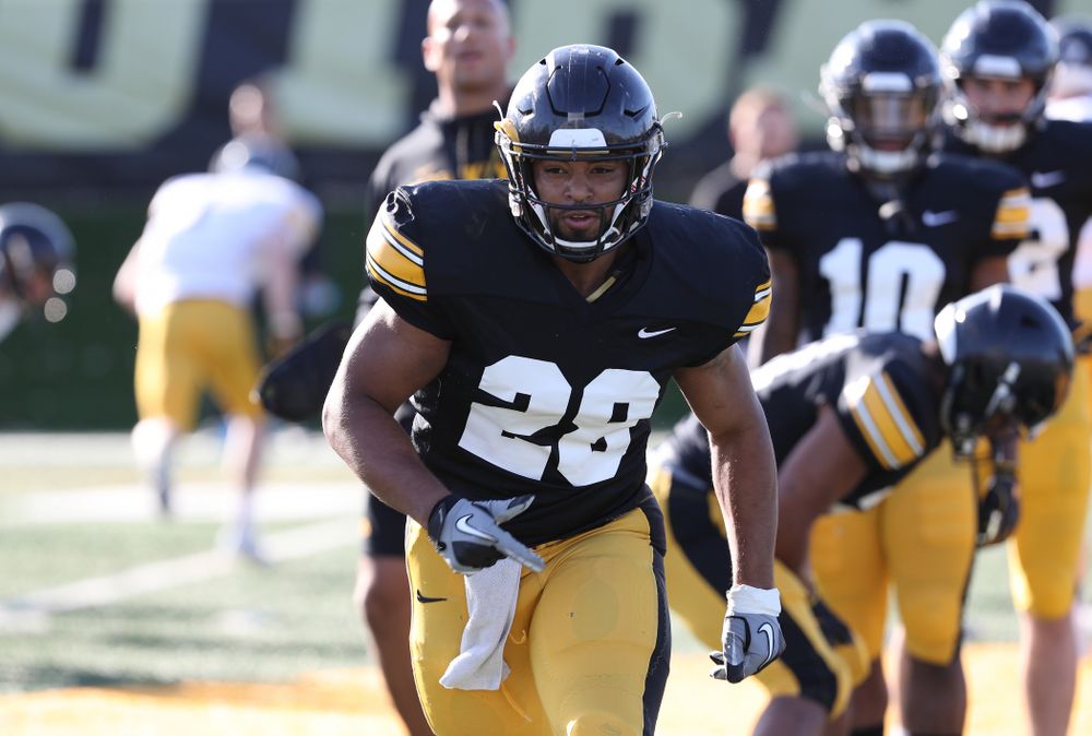 Iowa Hawkeyes running back Toren Young (28) during the teamÕs final spring practice Friday, April 26, 2019 at the Kenyon Football Practice Facility. (Brian Ray/hawkeyesports.com)