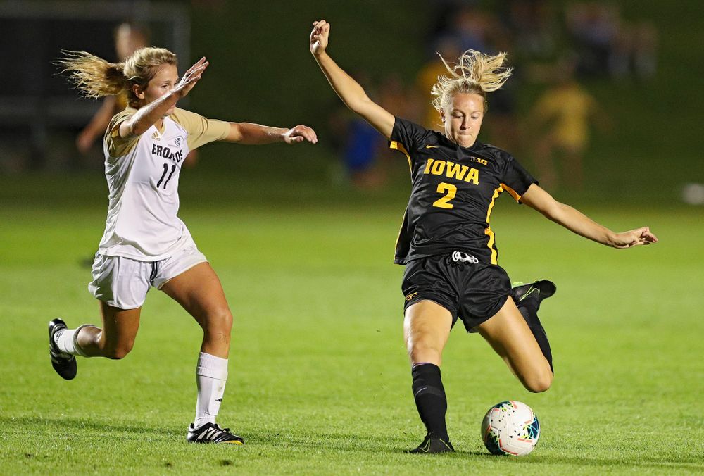 Iowa midfielder Hailey Rydberg (2) lines up a shot during the second half of their match against Western Michigan at the Iowa Soccer Complex in Iowa City on Thursday, Aug 22, 2019. (Stephen Mally/hawkeyesports.com)