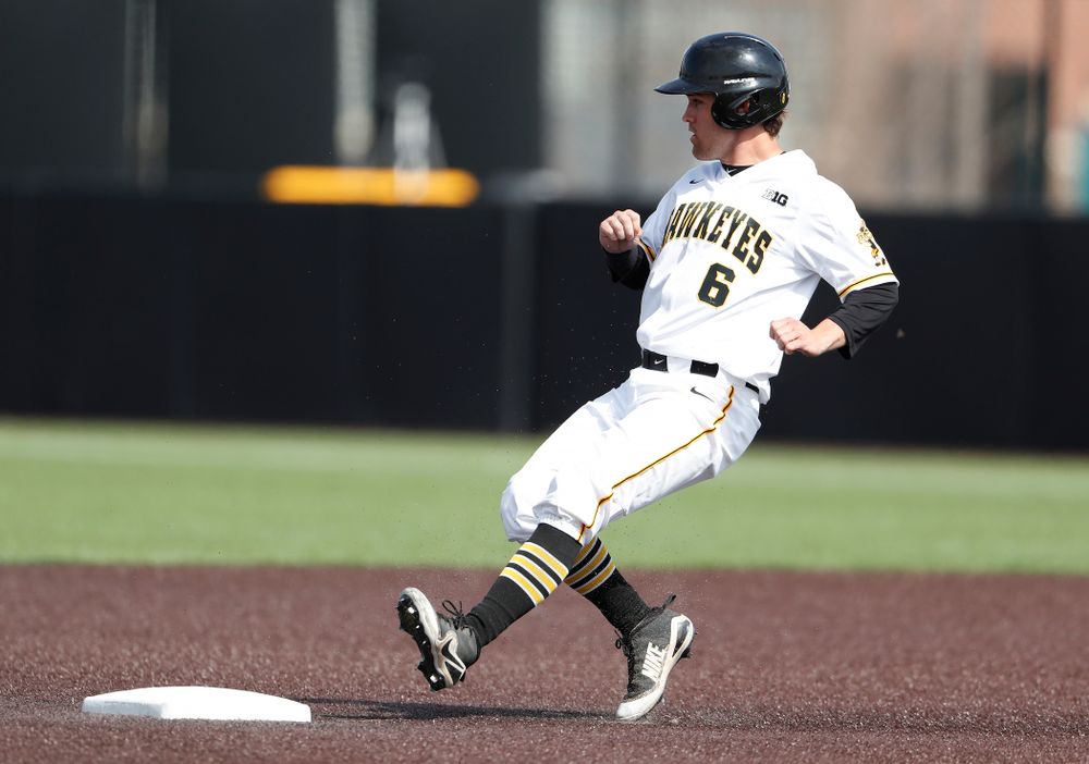 Iowa Hawkeyes outfielder Justin Jenkins (6) against the Missouri Tigers Tuesday, May 1, 2018 at Duane Banks Field. (Brian Ray/hawkeyesports.com)