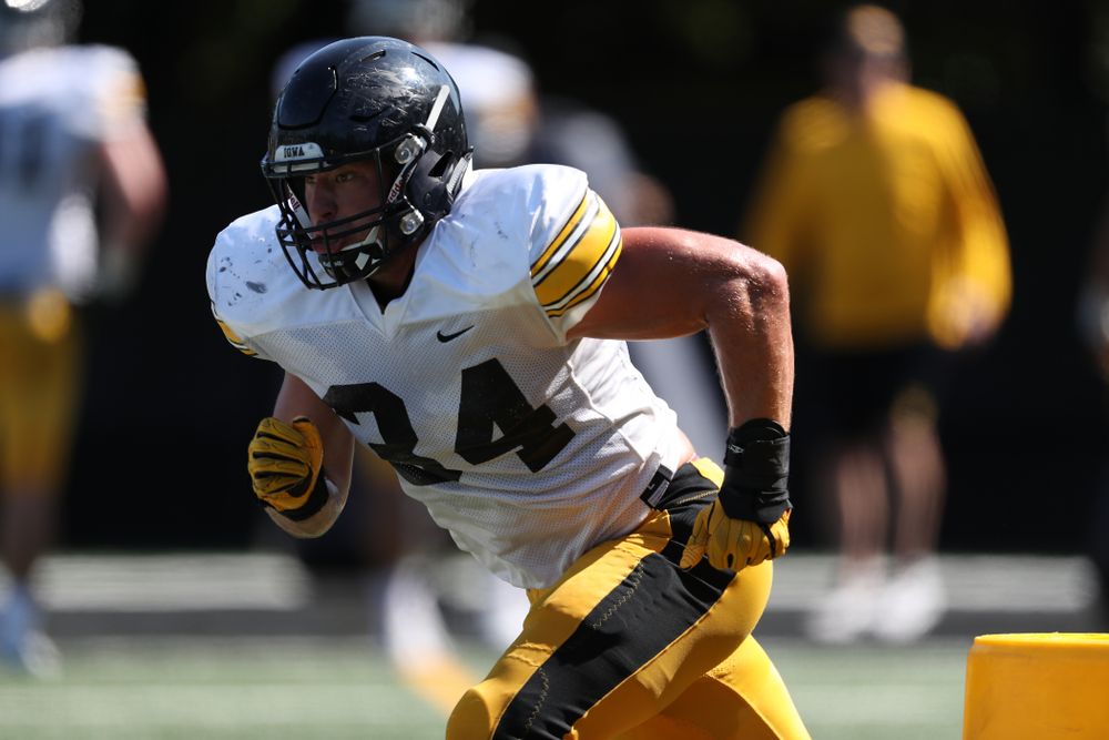 Iowa Hawkeyes linebacker Kristian Welch (34) during Fall Camp Practice No. 5 Tuesday, August 6, 2019 at the Ronald D. and Margaret L. Kenyon Football Practice Facility. (Brian Ray/hawkeyesports.com)
