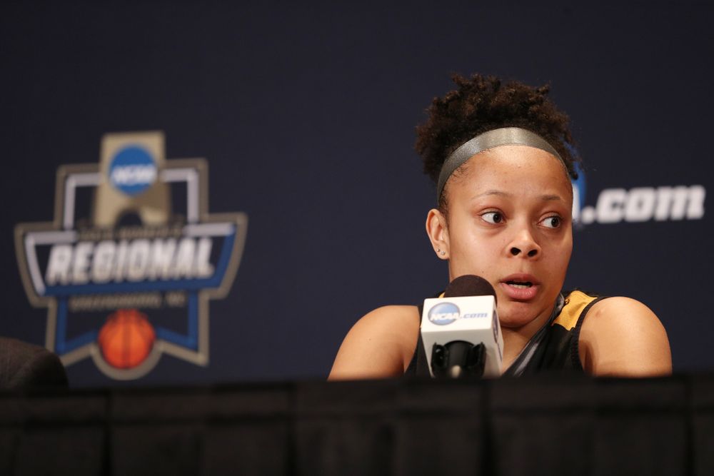 Iowa Hawkeyes guard Tania Davis (11) during practice and media before the regional final of the 2019 NCAA Women's College Basketball Tournament against the Baylor Bears Sunday, March 31, 2019 at Greensboro Coliseum in Greensboro, NC.(Brian Ray/hawkeyesports.com)