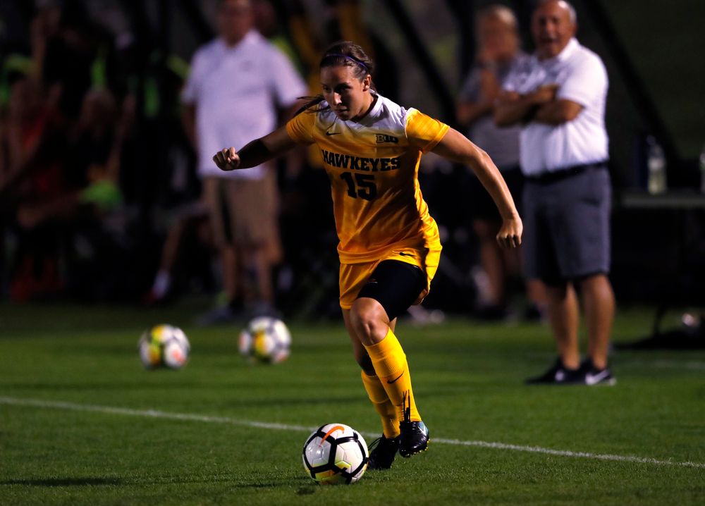 Iowa Hawkeyes Rose Ripslinger (15) against the Missouri Tigers Friday, August 17, 2018 at the Iowa Soccer Complex. (Brian Ray/hawkeyesports.com)
