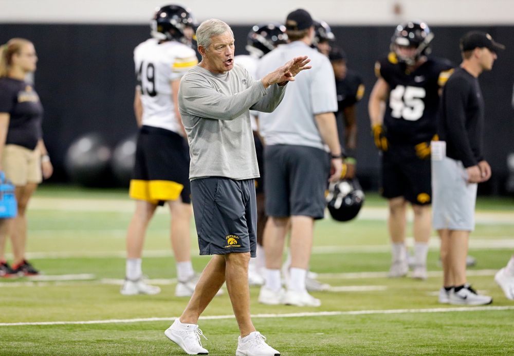 Iowa Hawkeyes head coach Kirk Ferentz during Fall Camp Practice No. 9 at the Hansen Football Performance Center in Iowa City on Monday, Aug 12, 2019. (Stephen Mally/hawkeyesports.com)