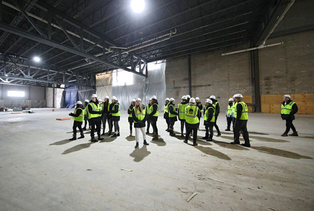 The Iowa Volleyball team and staff look at the GreenState Family Fieldhouse as they take a construction tour of Xtream Arena in Coralville on Thursday, January 30, 2020. (Stephen Mally/hawkeyesports.com)