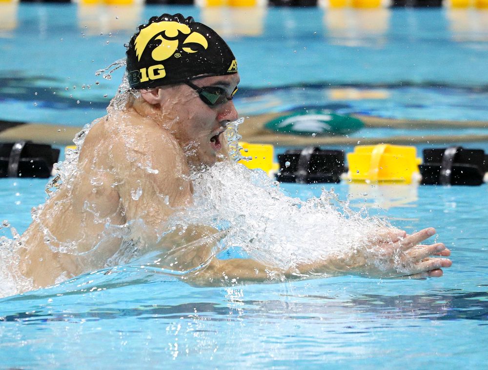 Iowa’s Daniel Swanepoel swims the men’s 50-yard breaststroke event during their meet against Michigan State at the Campus Recreation and Wellness Center in Iowa City on Thursday, Oct 3, 2019. (Stephen Mally/hawkeyesports.com)