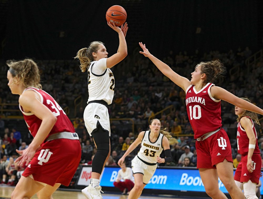 Iowa Hawkeyes guard Kathleen Doyle (22) makes a basket during the fourth quarter of their game at Carver-Hawkeye Arena in Iowa City on Sunday, January 12, 2020. (Stephen Mally/hawkeyesports.com)