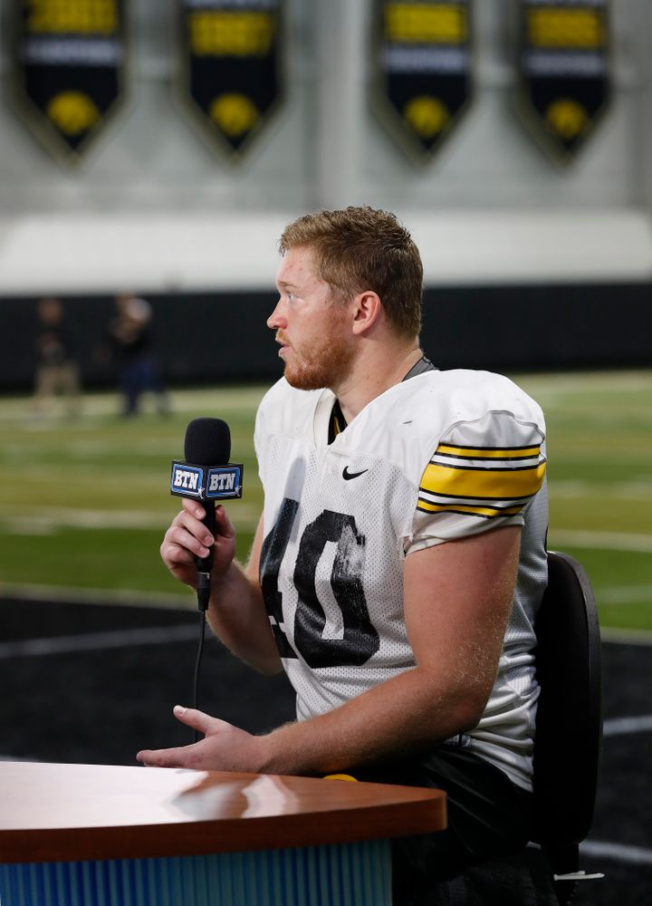 Iowa Hawkeyes defensive end Parker Hesse (40) on the Big Ten Network set Monday, August 20, 2018 at the Hansen Football Performance Center. (Brian Ray/hawkeyesports.com)