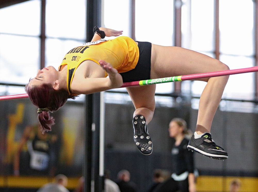 Iowa’s Aubrianna Lantrip competes in the women’s high jump event during the Hawkeye Invitational at the Recreation Building in Iowa City on Saturday, January 11, 2020. (Stephen Mally/hawkeyesports.com)