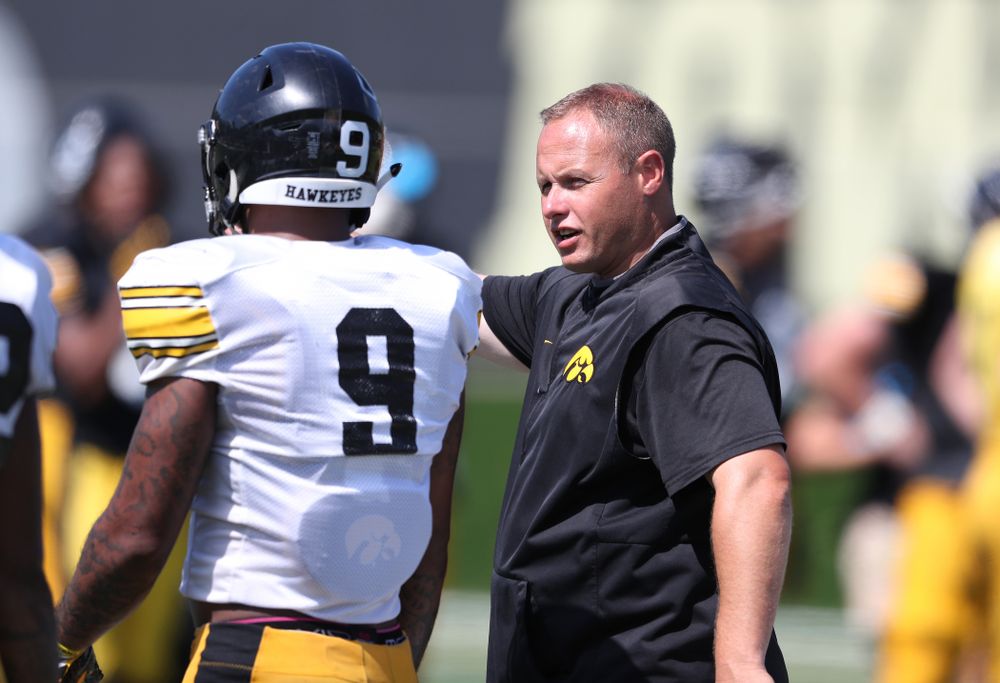 Iowa Hawkeyes linebackers coach Seth Wallace during Fall Camp Practice No. 5 Tuesday, August 6, 2019 at the Ronald D. and Margaret L. Kenyon Football Practice Facility. (Brian Ray/hawkeyesports.com)