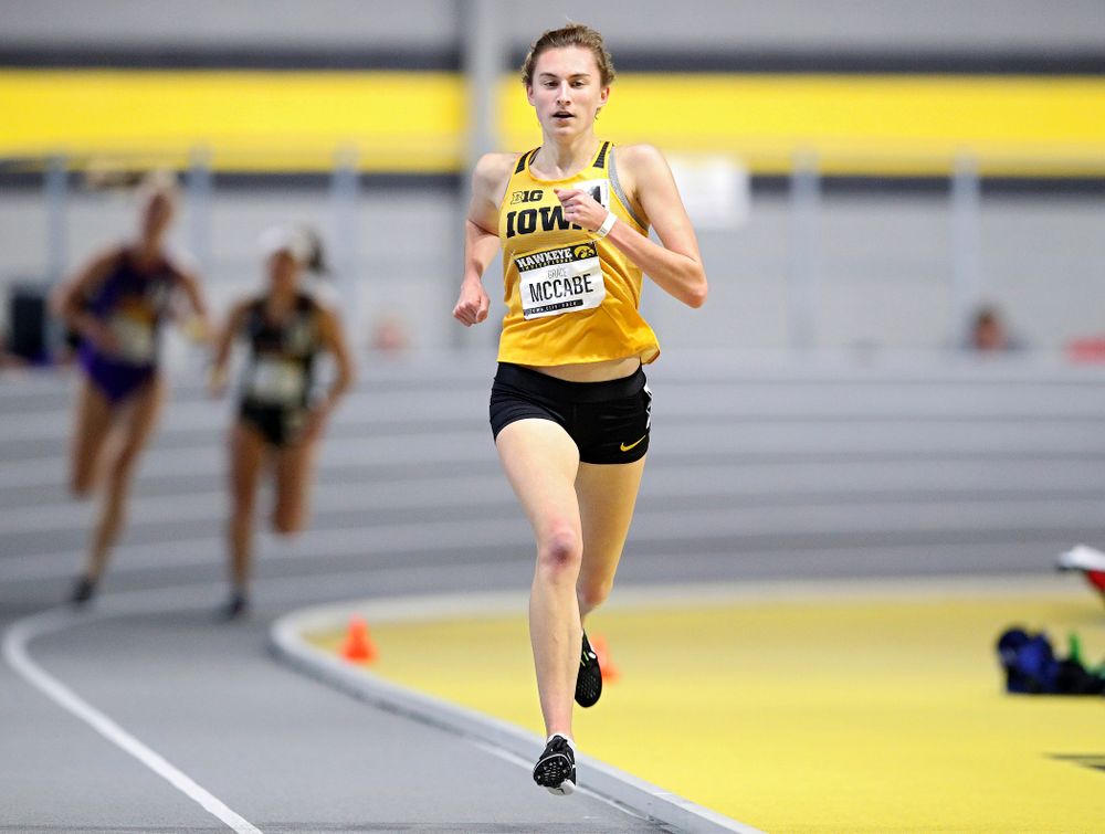 Iowa’s Grace McCabe runs the women’s 1 mile run event during the Hawkeye Invitational at the Recreation Building in Iowa City on Saturday, January 11, 2020. (Stephen Mally/hawkeyesports.com)