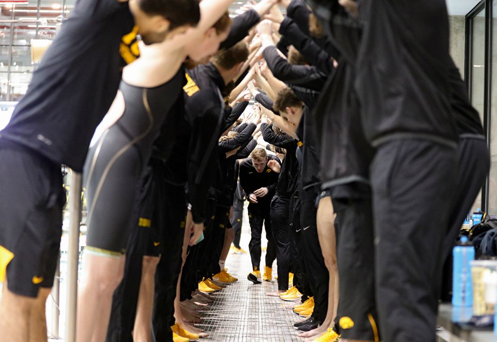 Iowa’s Sam Dumford is honored on senior day before their meet at the Campus Recreation and Wellness Center in Iowa City on Friday, February 7, 2020. (Stephen Mally/hawkeyesports.com)