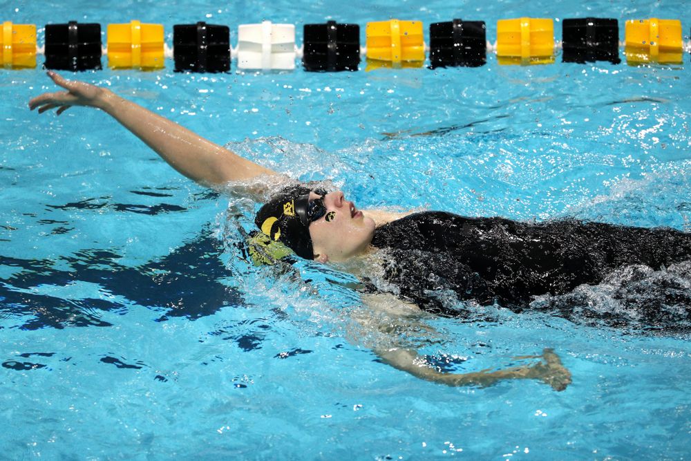 Iowa's Hanna Burvill swims the 200-yard backstroke against the Iowa State Cyclones in the Iowa Corn Cy-Hawk Series Friday, December 7, 2018 at at the Campus Recreation and Wellness Center. (Brian Ray/hawkeyesports.com)