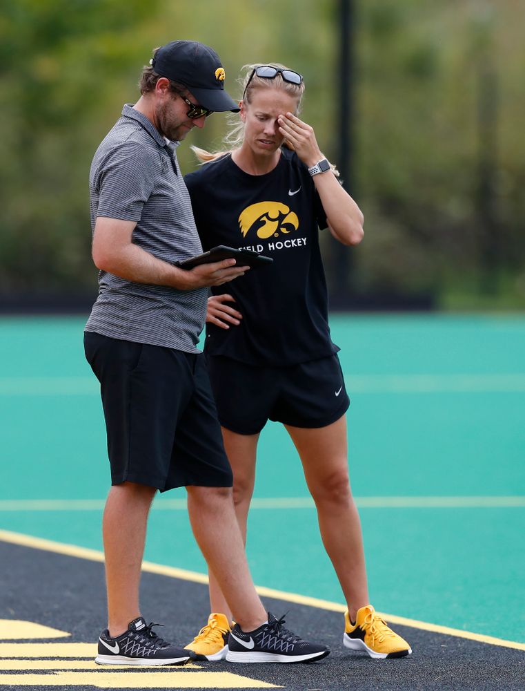 Assistant Coaches Michal Boal and Roz Ellis against Ball State Sunday, September 2, 2018 at Grant Field. (Brian Ray/hawkeyesports.com)