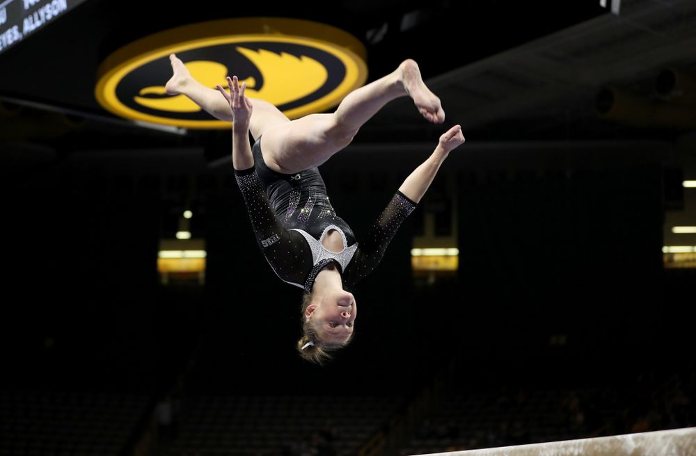 Iowa’s Allyson Steffensmeier competes on the beam against Michigan State Saturday, February 1, 2020 at Carver-Hawkeye Arena. (Brian Ray/hawkeyesports.com)