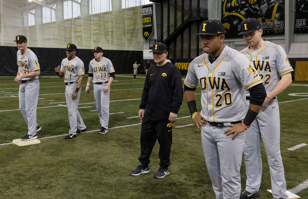 Iowa Hawkeyes assistant coach Robin Lund during practice Tuesday, February 5, 2019 in the Indoor Practice Facility. (Brian Ray/hawkeyesports.com)