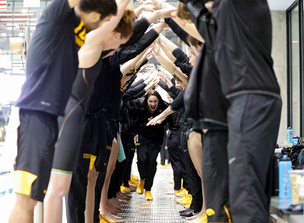 Iowa’s Hannah Burvill is honored on senior day before their meet at the Campus Recreation and Wellness Center in Iowa City on Friday, February 7, 2020. (Stephen Mally/hawkeyesports.com)