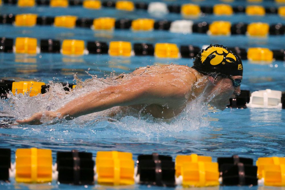 Iowa's Michael Tenney at the 200-yard butterfly race Saturday, March 2, 2019 at the Campus Recreation and Wellness Center. (Lily Smith/hawkeyesports.com)
