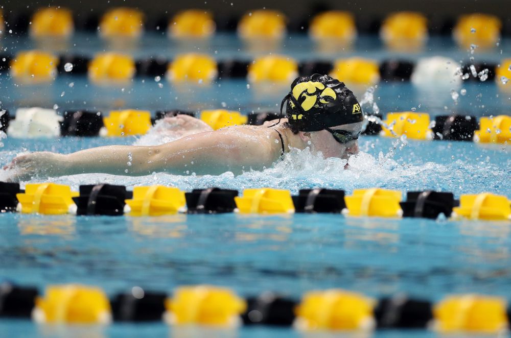 IowaÕs Amy Lenderink swims the 100 yard butterfly against the Michigan Wolverines Friday, November 1, 2019 at the Campus Recreation and Wellness Center. (Brian Ray/hawkeyesports.com)