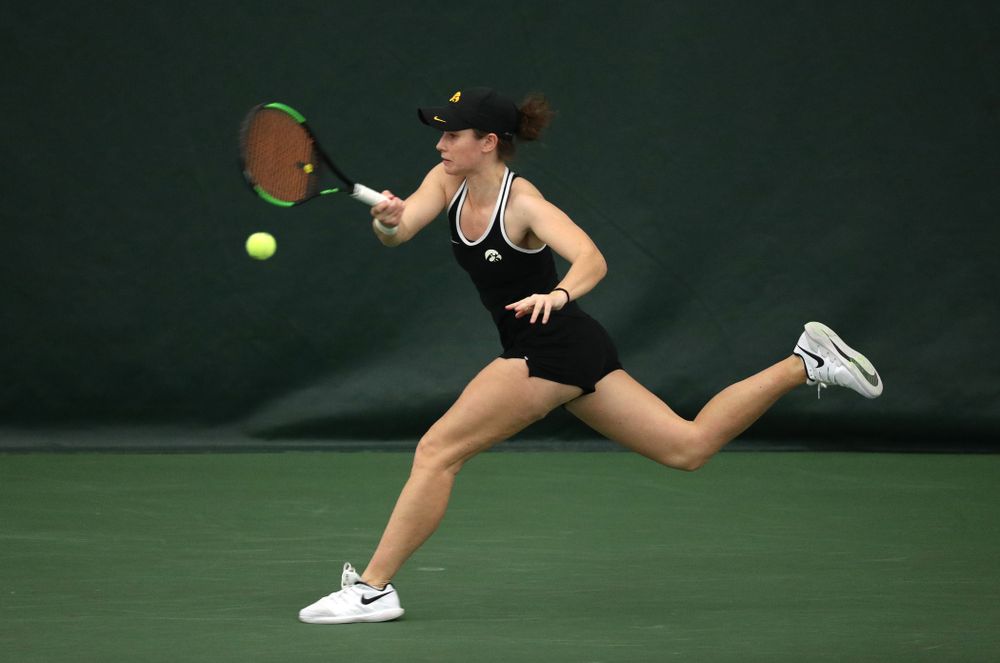 Iowa's Elise Van Heuvelen Treadwell against the Penn State Nittany Lions Sunday, February 24, 2019 at the Hawkeye Tennis and Recreation Complex. (Brian Ray/hawkeyesports.com)