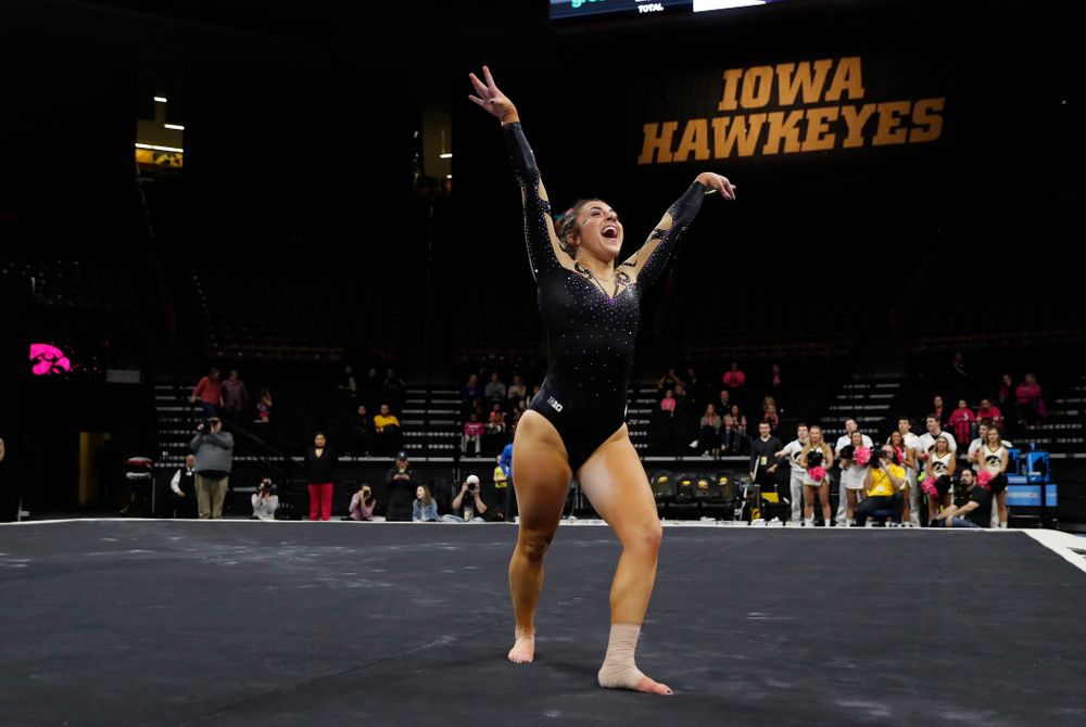 Iowa's Nikki Youd competes on the floor 