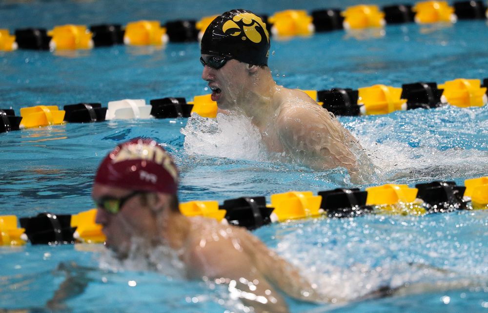 Iowa's Dolan Craine competes in the 400-yard individual medley during a meet against Michigan and Denver at the Campus Recreation and Wellness Center on November 3, 2018. (Tork Mason/hawkeyesports.com)