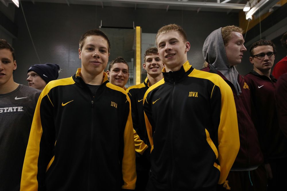 Iowa's Aleksey Tarasenko, Mateusz Arndt, Jackson Allmon, and Michael Tenney place sixth in the 800 freestyle relay at the 2019 Big Ten Swimming and Diving meet  Wednesday, February 27, 2019 at the Campus Wellness and Recreation Center. (Brian Ray/hawkeyesports.com)