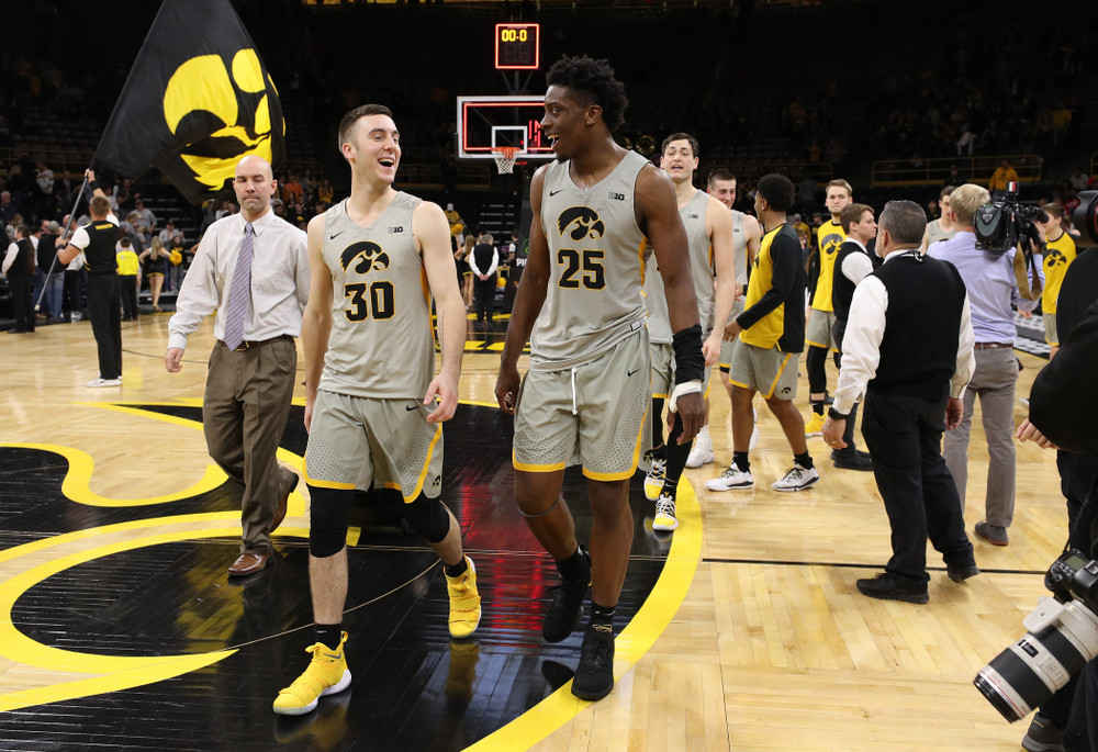 Iowa Hawkeyes guard Connor McCaffery (30) and forward Tyler Cook (25) against the Nebraska Cornhuskers Sunday, January 6, 2019 at Carver-Hawkeye Arena. (Brian Ray/hawkeyesports.com)