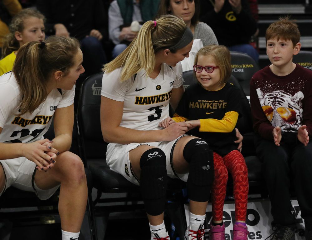 Iowa Hawkeyes guard Makenzie Meyer (3) and guard Kathleen Doyle (22) against the Purdue Boilermakers Sunday, January 27, 2019 at Carver-Hawkeye Arena. (Brian Ray/hawkeyesports.com)