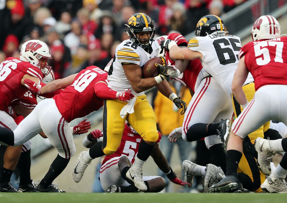 Iowa Hawkeyes running back Toren Young (28) against the Wisconsin Badgers Saturday, November 9, 2019 at Camp Randall Stadium in Madison, Wisc. (Brian Ray/hawkeyesports.com)