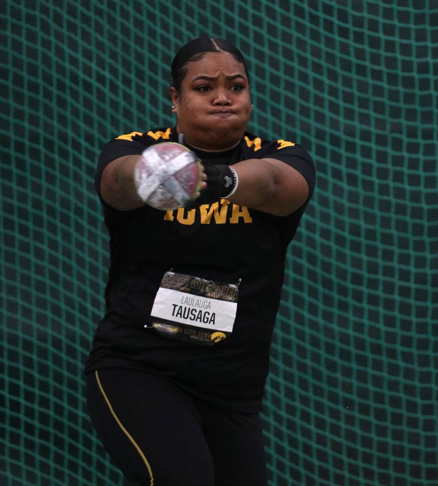 Iowa's Laulauga Tausaga competes in the weight throw during the 2019 Larry Wieczorek Invitational  Friday, January 18, 2019 at the Hawkeye Tennis and Recreation Center. (Brian Ray/hawkeyesports.com)