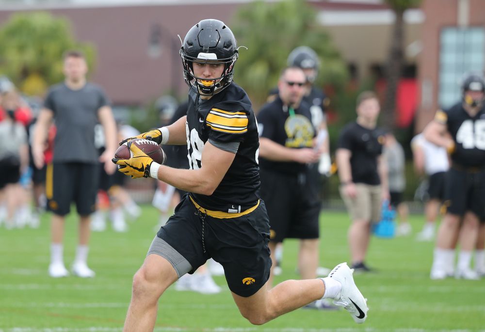 Iowa Hawkeyes tight end T.J. Hockenson (38) during the team's first Outback Bowl Practice in Florida Thursday, December 27, 2018 at Tampa University. (Brian Ray/hawkeyesports.com)