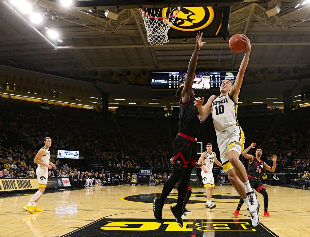 Iowa Hawkeyes guard Joe Wieskamp (10) puts up a shot during the first half of their game at Carver-Hawkeye Arena in Iowa City on Friday, Nov 8, 2019. (Stephen Mally/hawkeyesports.com)