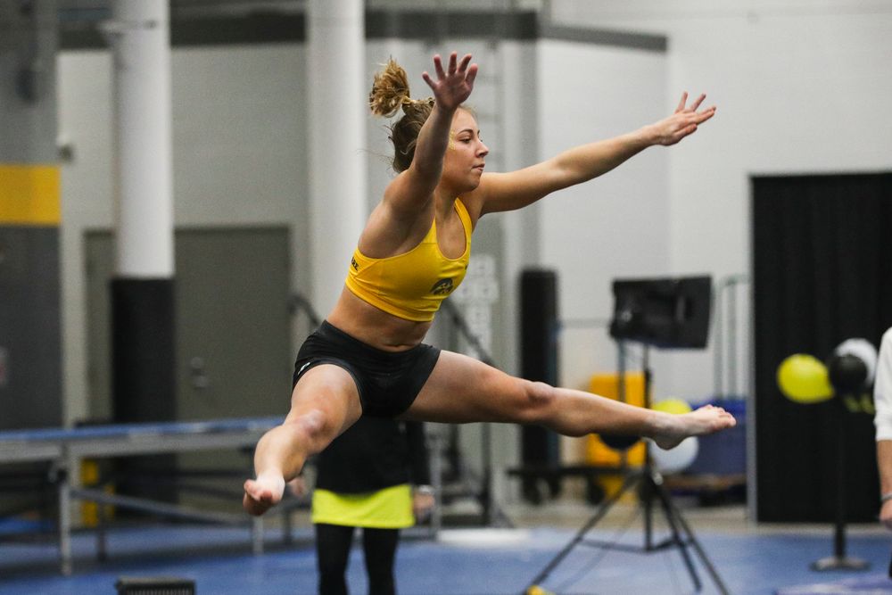 Alex Greenwald performs a floor routine during the Iowa women’s gymnastics Black and Gold Intraquad Meet on Saturday, December 7, 2019 at the UI Field House. (Lily Smith/hawkeyesports.com)