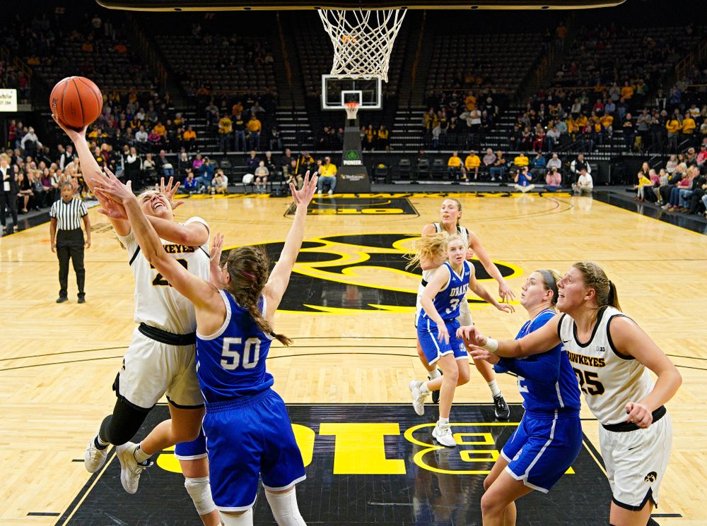 Iowa Hawkeyes guard Kathleen Doyle (22) makes a basket during the second quarter of their game at Carver-Hawkeye Arena in Iowa City on Saturday, December 21, 2019. (Stephen Mally/hawkeyesports.com)