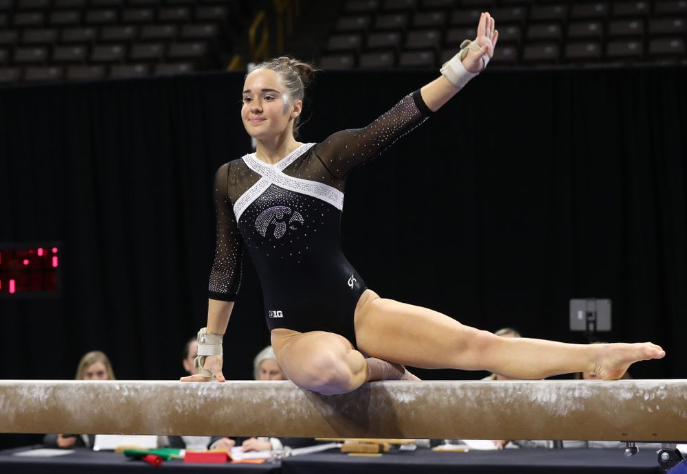 Iowa's Allie Gilchrist competes on the beam against the Rutgers Scarlet Knights Saturday, January 26, 2019 at Carver-Hawkeye Arena. (Brian Ray/hawkeyesports.com)