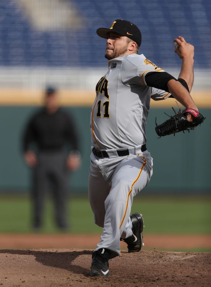 Iowa Hawkeyes Cole McDonald (11) against the Indiana Hoosiers in the first round of the Big Ten Baseball Tournament Wednesday, May 22, 2019 at TD Ameritrade Park in Omaha, Neb. (Brian Ray/hawkeyesports.com)