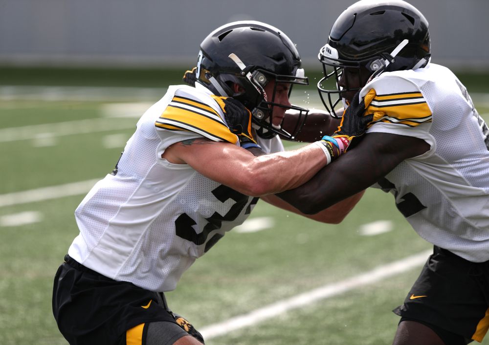 Iowa Hawkeyes defensive back Riley Moss (33) during Fall Camp Practice No. 4 Monday, August 5, 2019 at the Ronald D. and Margaret L. Kenyon Football Practice Facility. (Brian Ray/hawkeyesports.com)
