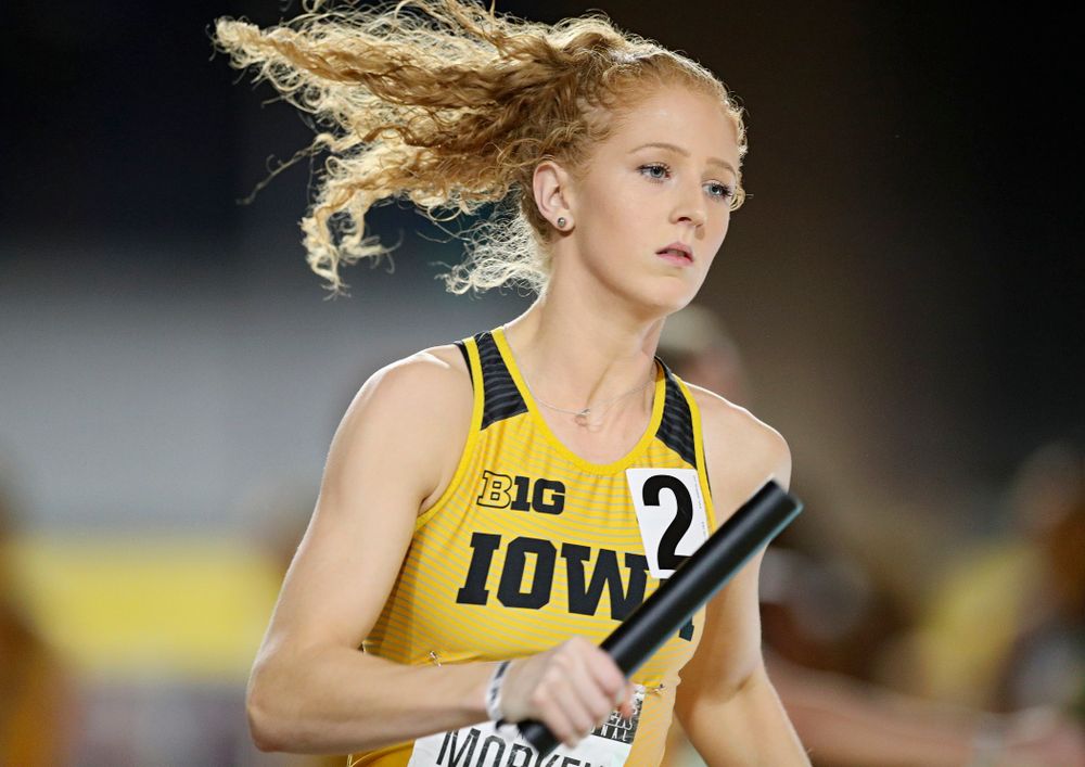 Iowa’s Kylie Morken runs the women’s 1600 meter relay event during the Larry Wieczorek Invitational at the Recreation Building in Iowa City on Saturday, January 18, 2020. (Stephen Mally/hawkeyesports.com)