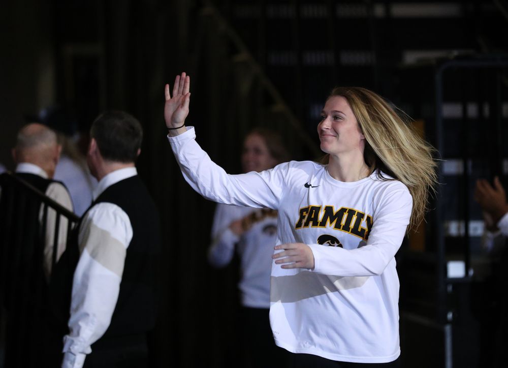 Iowa Hawkeyes guard Makenzie Meyer (3) during a celebration of their Big Ten Women's Basketball Tournament championship Monday, March 18, 2019 at Carver-Hawkeye Arena. (Brian Ray/hawkeyesports.com)